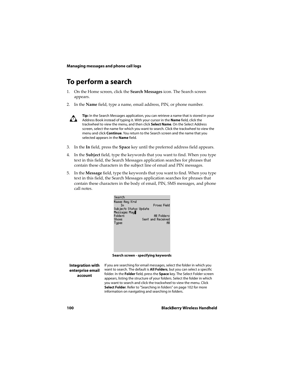 To perform a search | Blackberry 6710 User Manual | Page 100 / 309