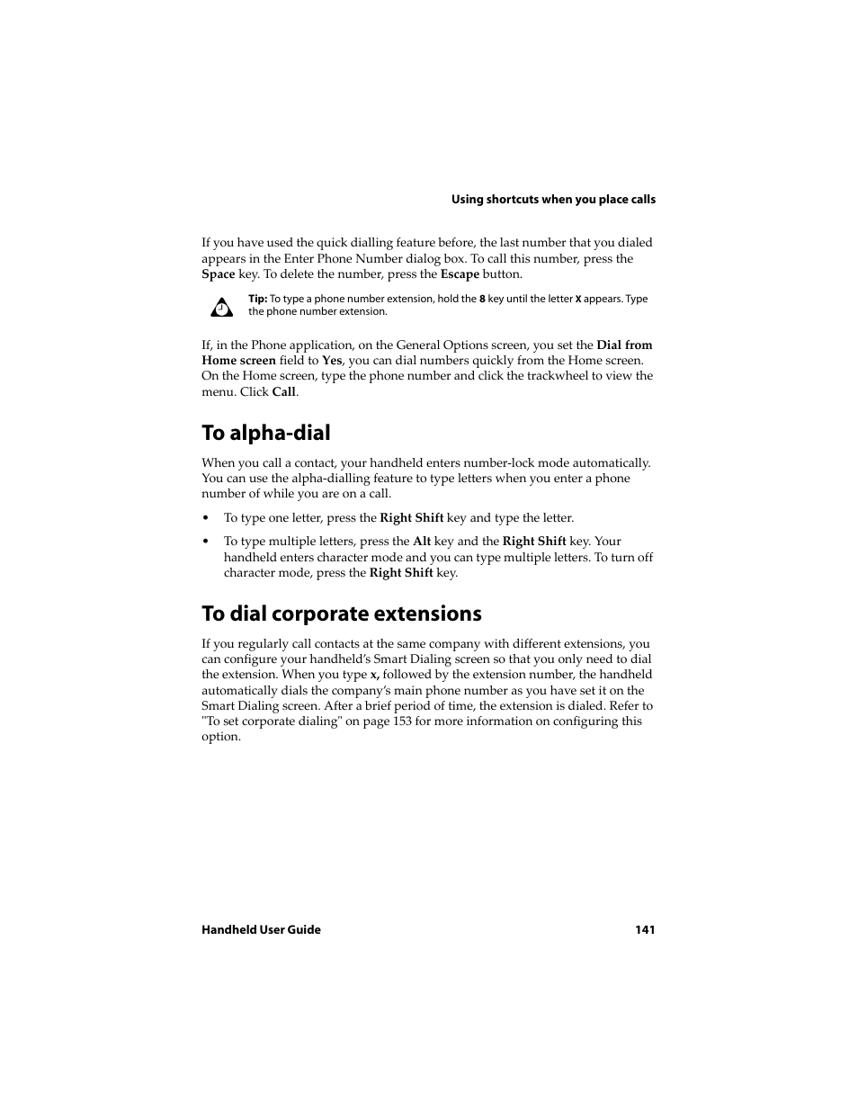 To alpha-dial, To dial corporate extensions | Blackberry 6710 User Manual | Page 141 / 309