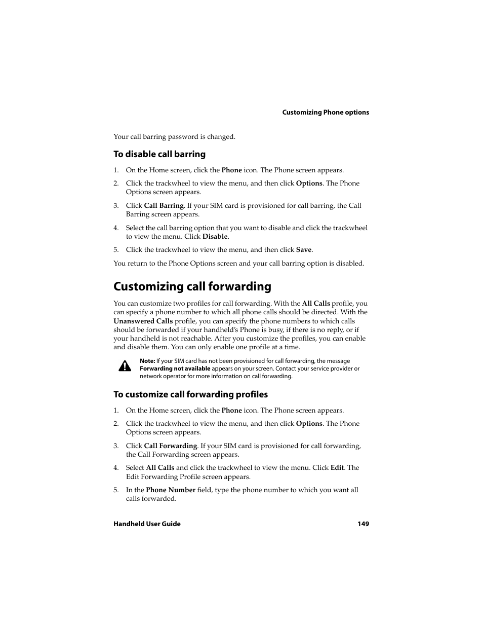 Customizing call forwarding | Blackberry 6710 User Manual | Page 149 / 309