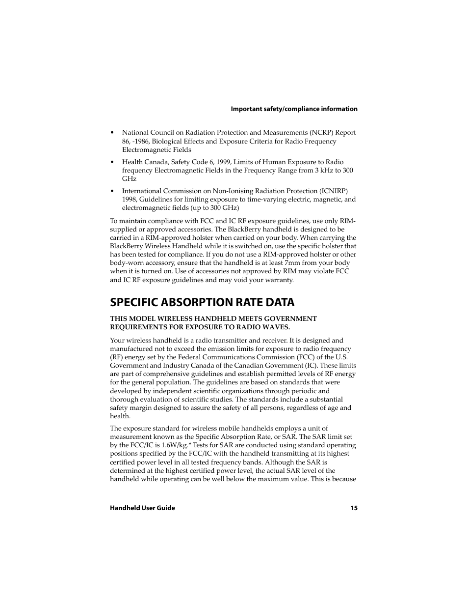 Specific absorption rate data | Blackberry 6710 User Manual | Page 15 / 309