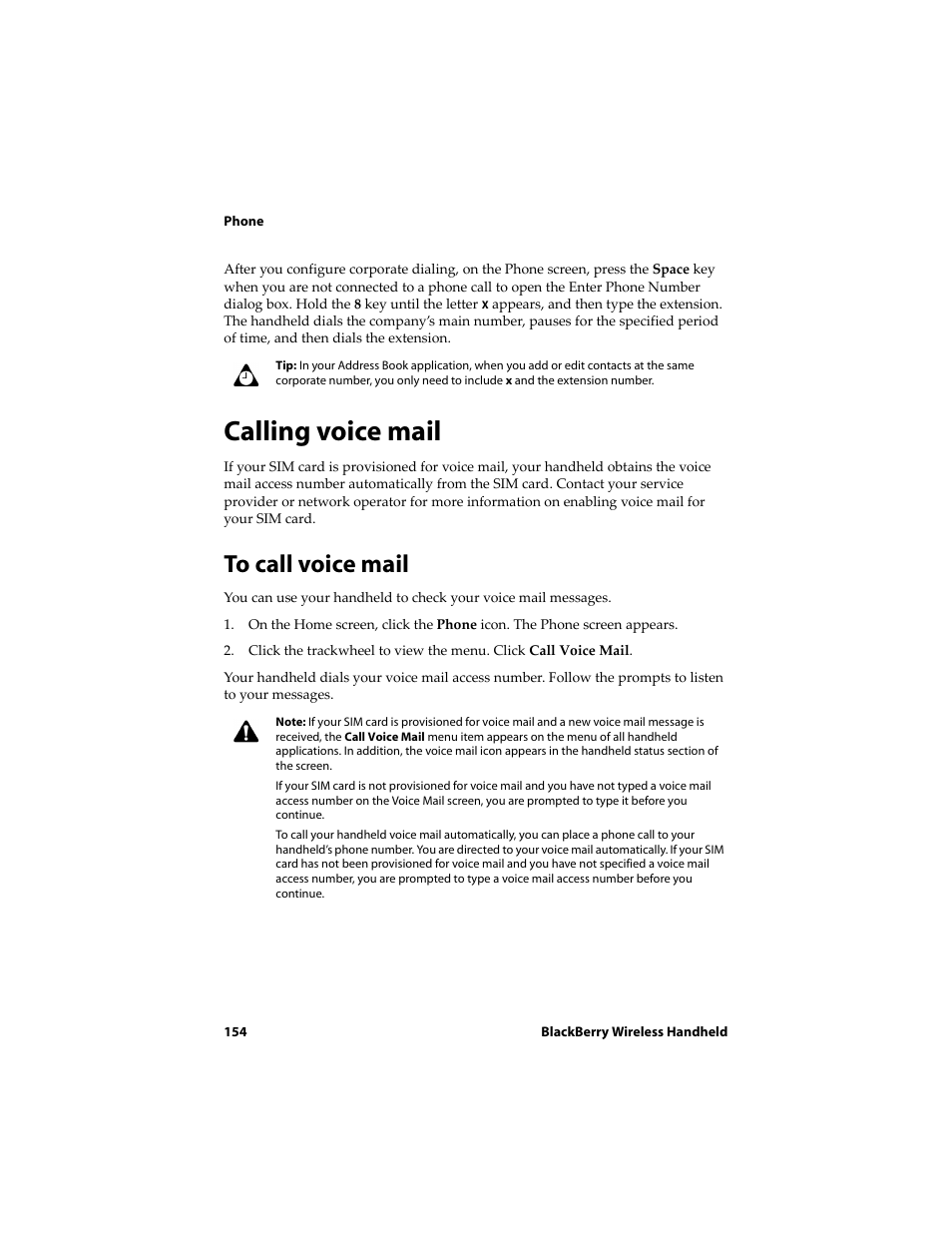 Calling voice mail, To call voice mail | Blackberry 6710 User Manual | Page 154 / 309