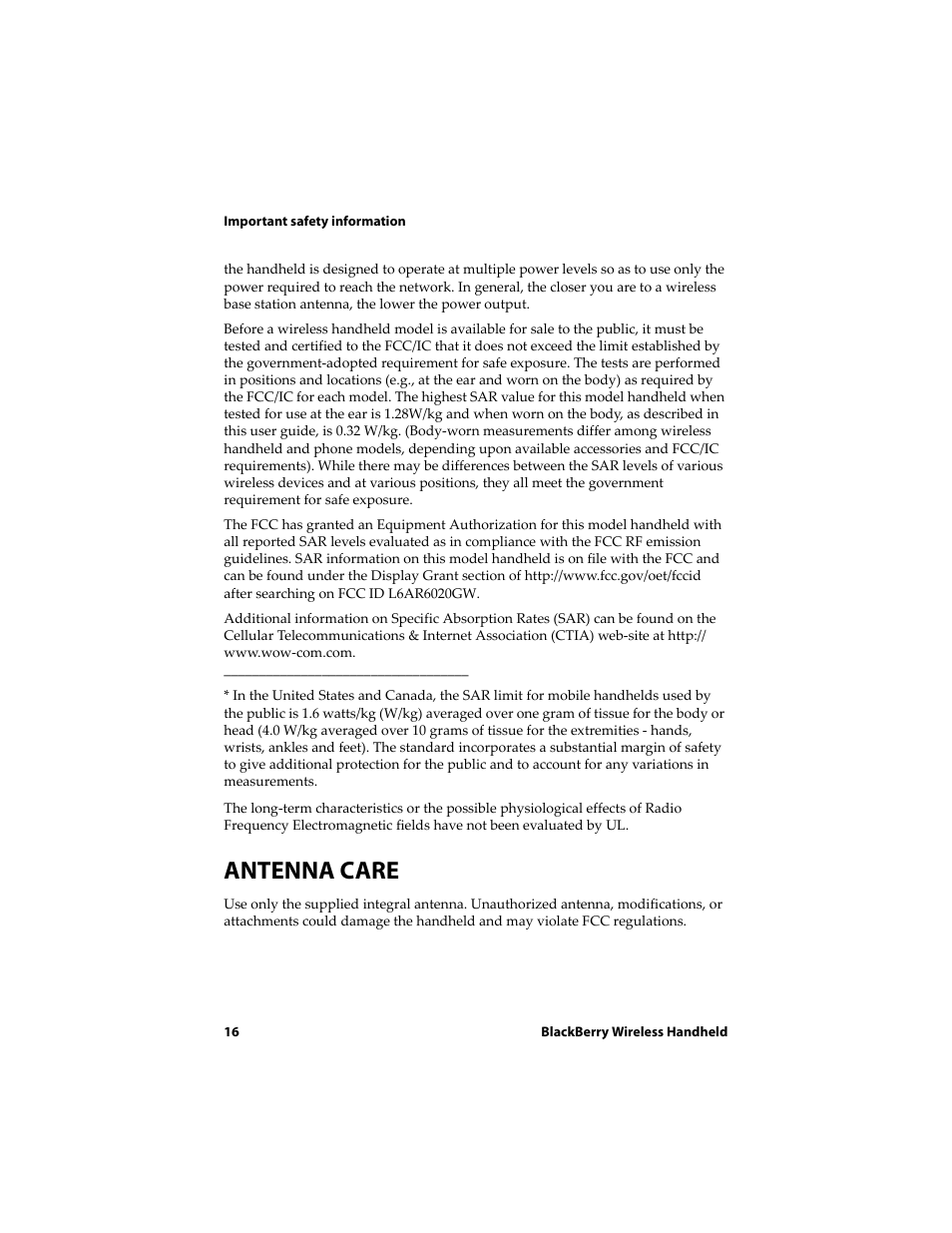 Antenna care | Blackberry 6710 User Manual | Page 16 / 309