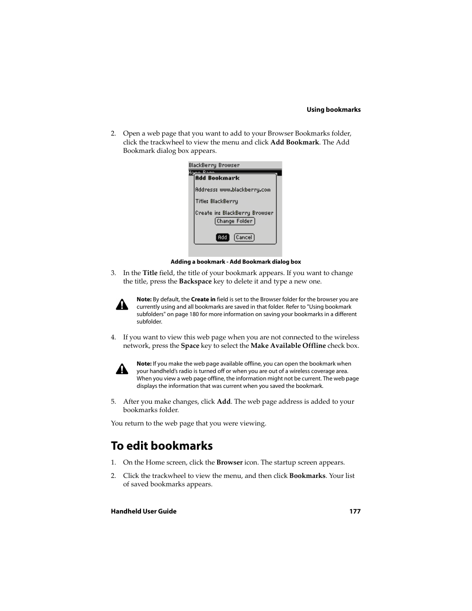 To edit bookmarks | Blackberry 6710 User Manual | Page 177 / 309