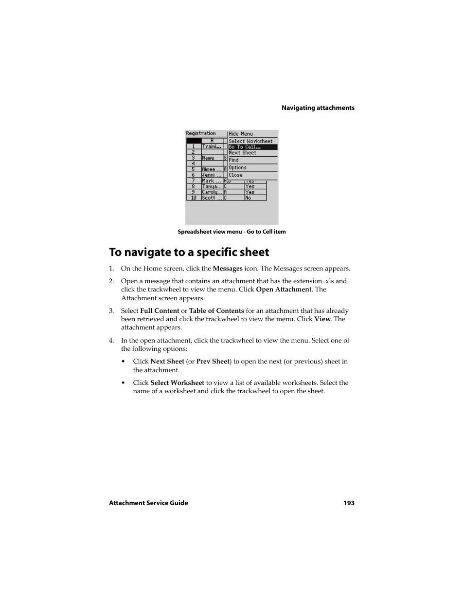 To navigate to a specific sheet | Blackberry 6710 User Manual | Page 193 / 309