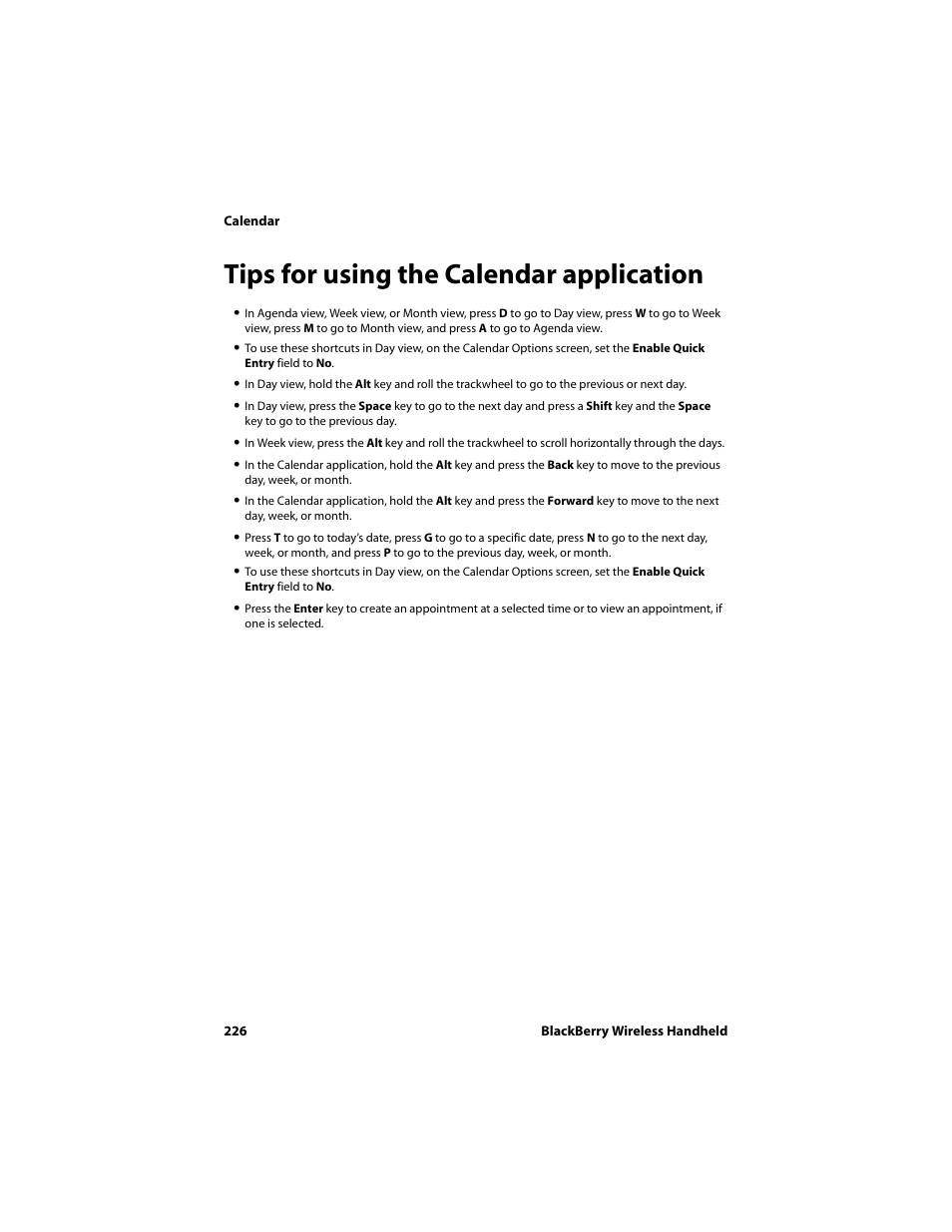 Tips for using the calendar application | Blackberry 6710 User Manual | Page 226 / 309