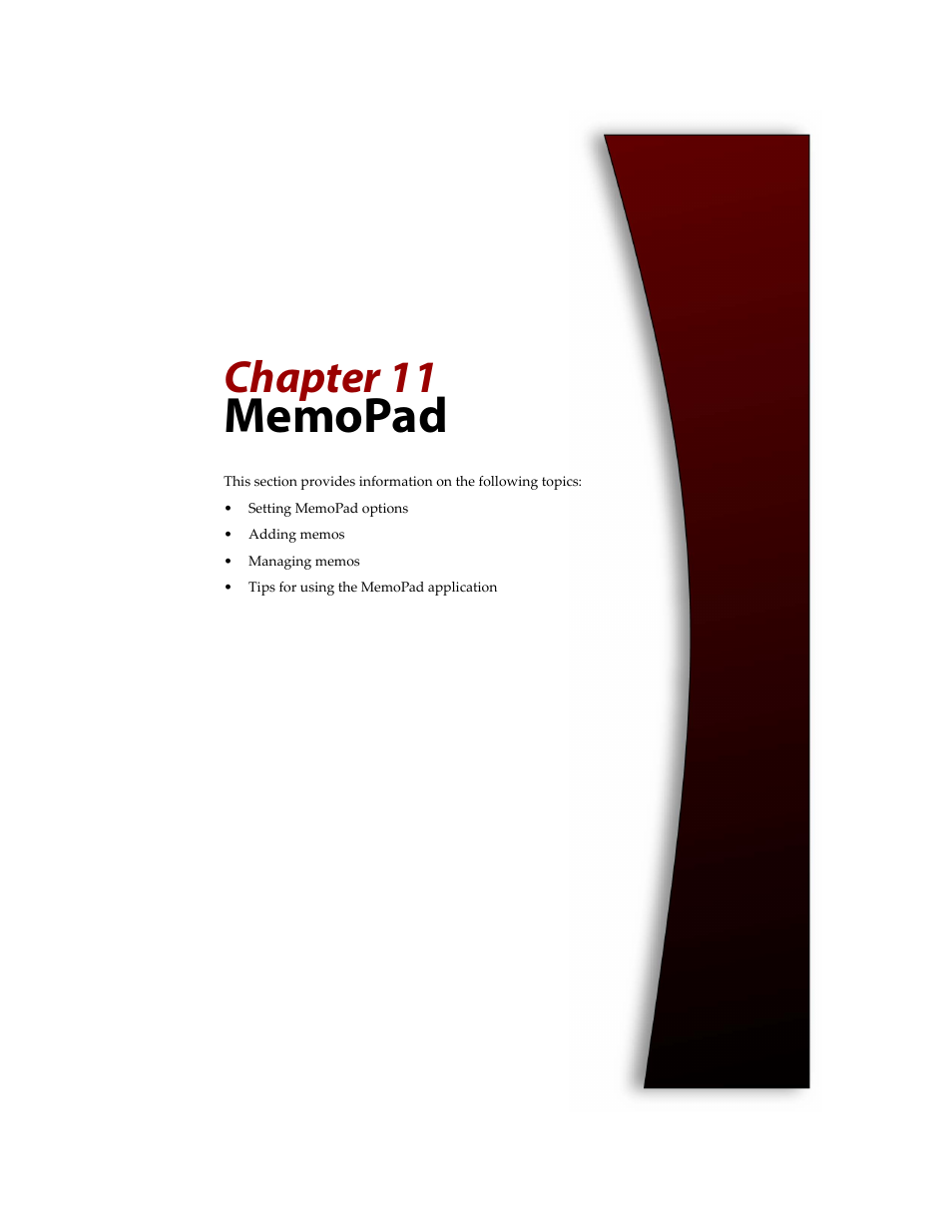 Memopad, Chapter 11 | Blackberry 6710 User Manual | Page 227 / 309