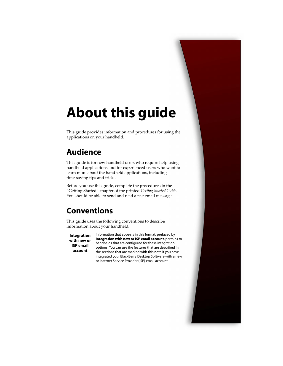 About this guide, Audience, Conventions | Audience conventions | Blackberry 6710 User Manual | Page 23 / 309