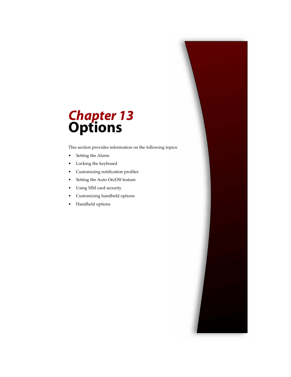 Options, Chapter 13 | Blackberry 6710 User Manual | Page 235 / 309