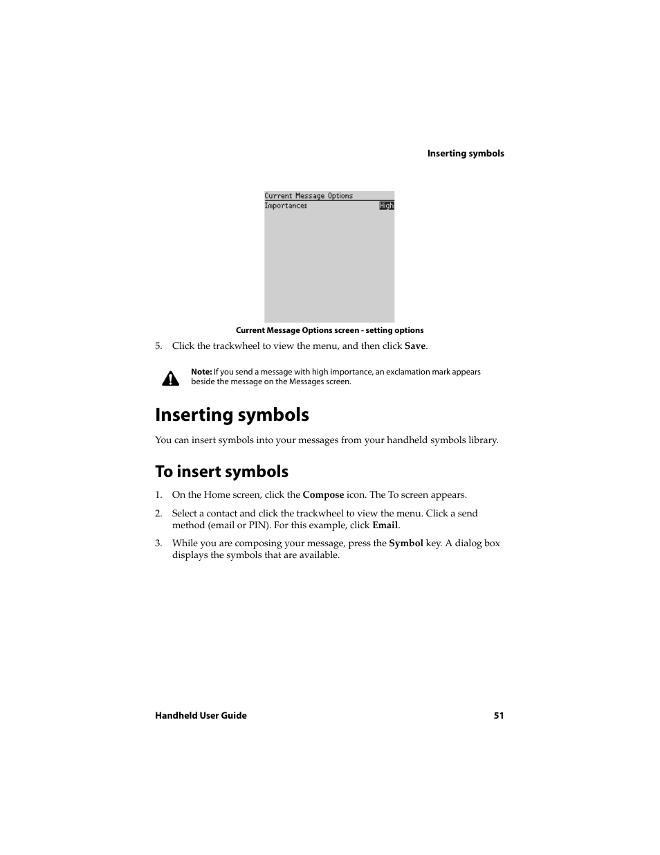 Inserting symbols, To insert symbols | Blackberry 6710 User Manual | Page 51 / 309