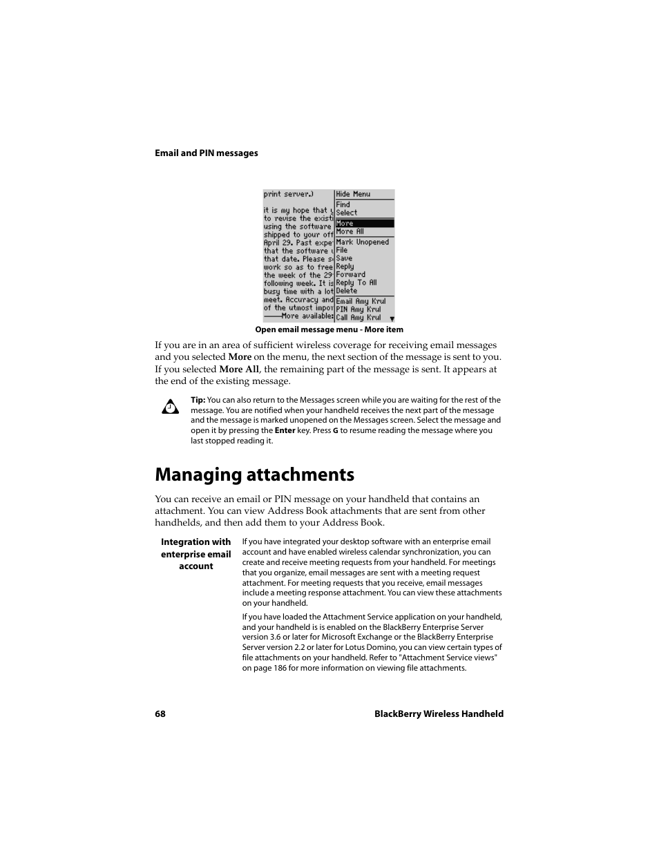 Managing attachments | Blackberry 6710 User Manual | Page 68 / 309