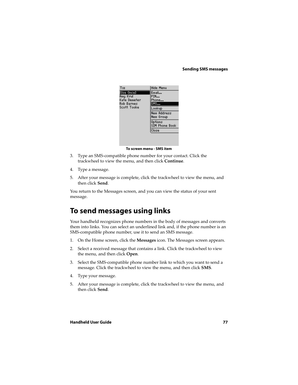 To send messages using links | Blackberry 6710 User Manual | Page 77 / 309