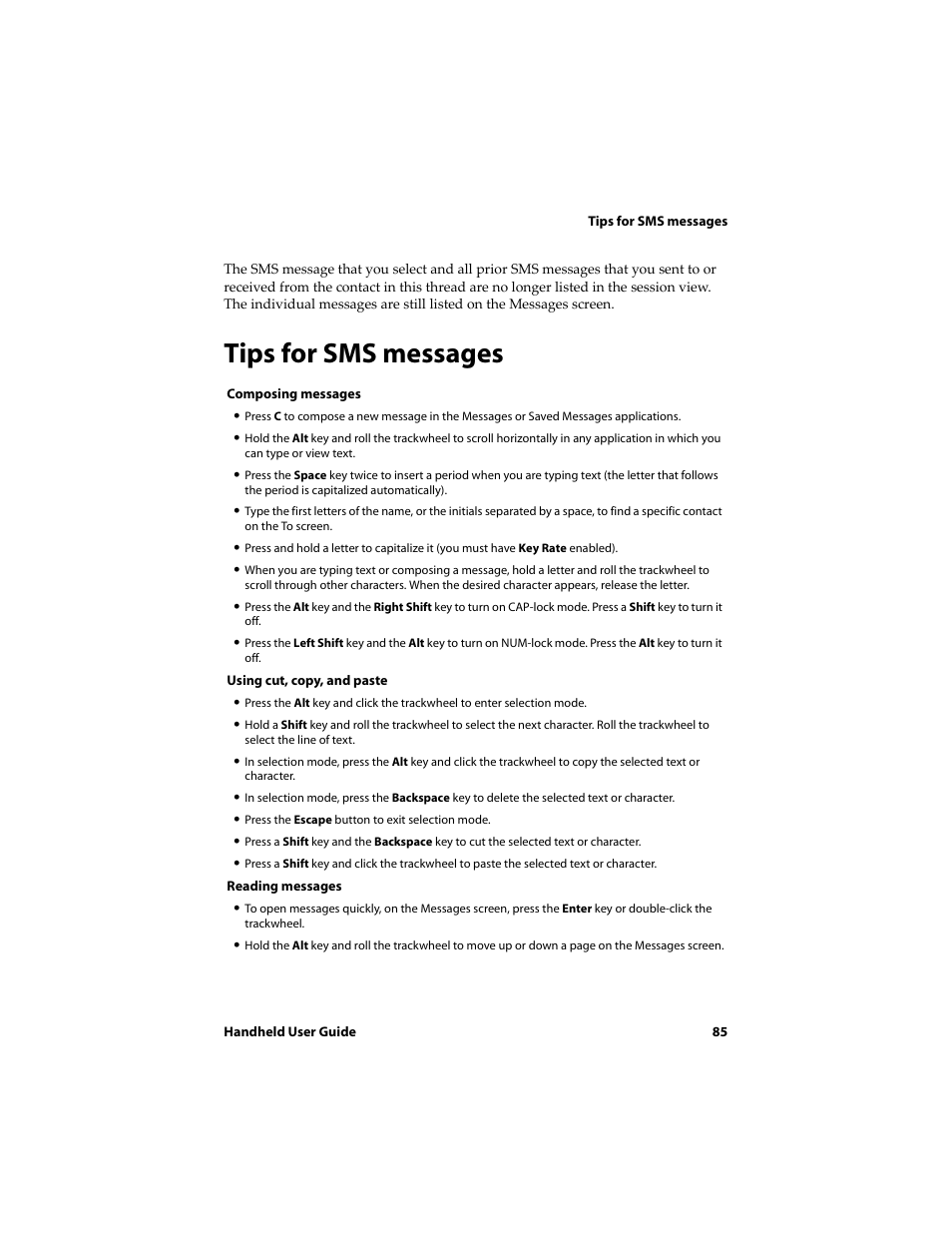 Tips for sms messages | Blackberry 6710 User Manual | Page 85 / 309
