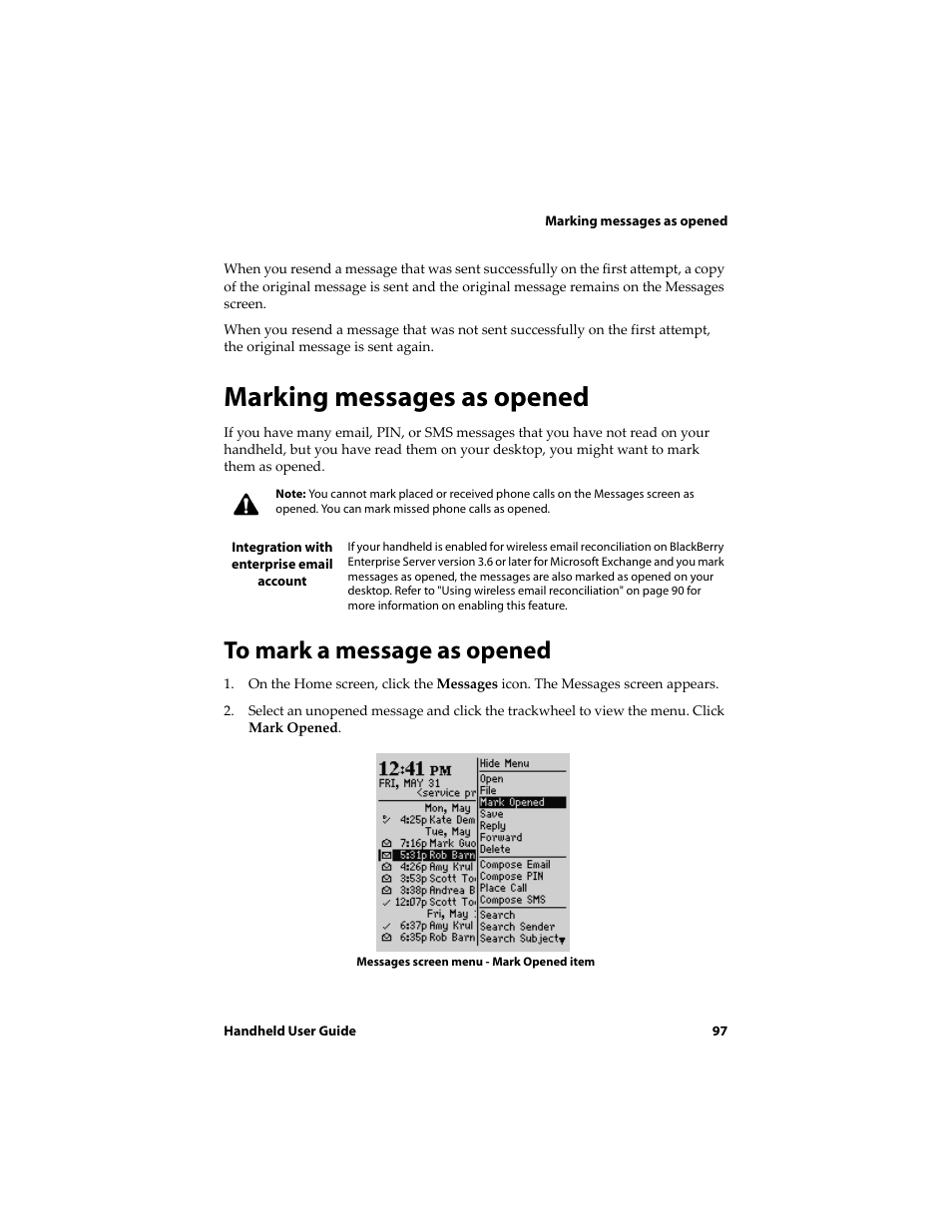 Marking messages as opened, To mark a message as opened | Blackberry 6710 User Manual | Page 97 / 309