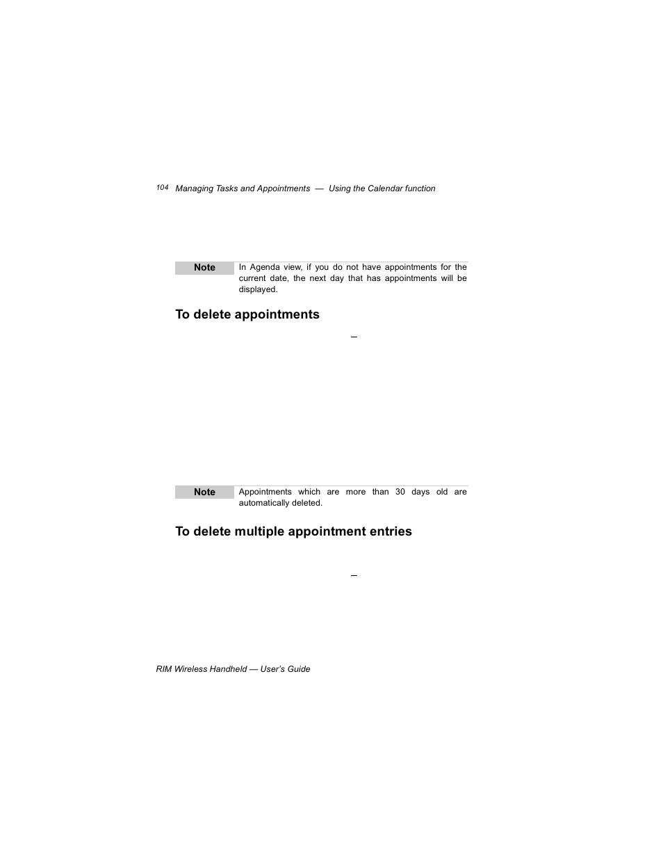 To delete appointments, To delete multiple appointment entries | Blackberry RIM 950 User Manual | Page 104 / 153
