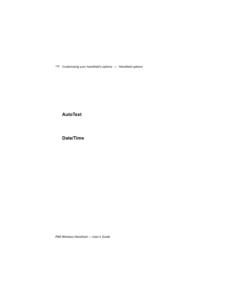Autotext, Date/time | Blackberry RIM 950 User Manual | Page 116 / 153