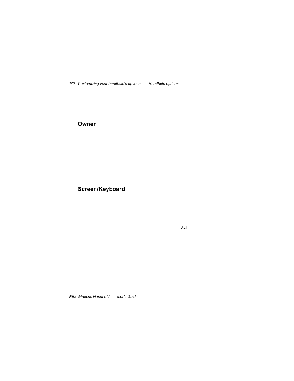 Owner, Screen/keyboard | Blackberry RIM 950 User Manual | Page 120 / 153