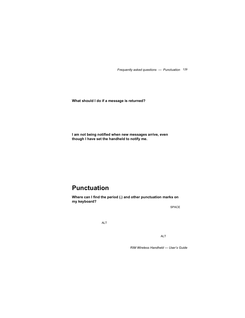 What should i do if a message is returned, Punctuation | Blackberry RIM 950 User Manual | Page 129 / 153