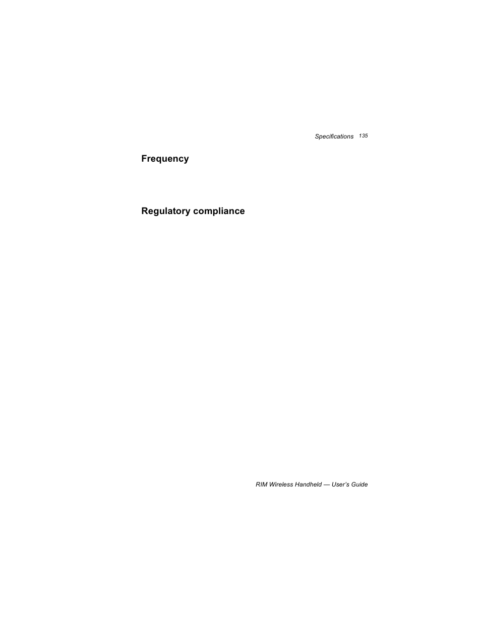 Frequency, Regulatory compliance, Frequency regulatory compliance | Blackberry RIM 950 User Manual | Page 135 / 153