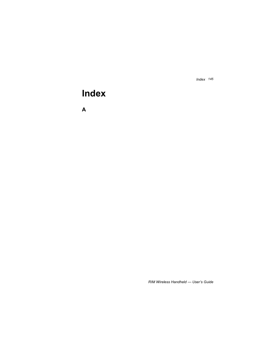 Index | Blackberry RIM 950 User Manual | Page 145 / 153