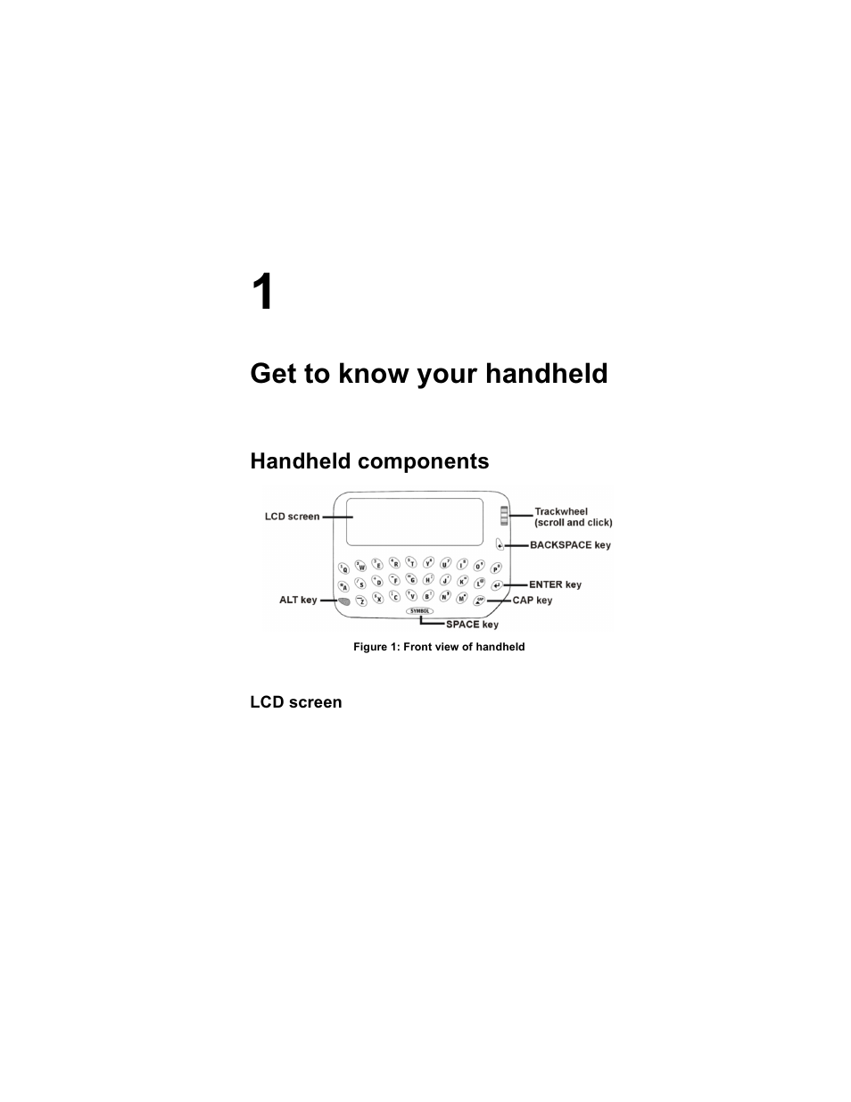 Get to know your handheld, Handheld components, Lcd screen | Blackberry RIM 950 User Manual | Page 15 / 153