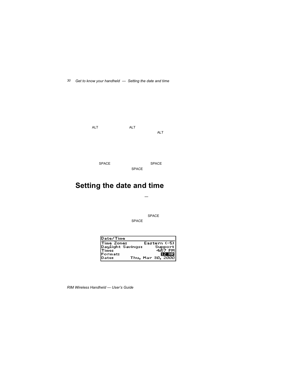 Setting the date and time | Blackberry RIM 950 User Manual | Page 30 / 153