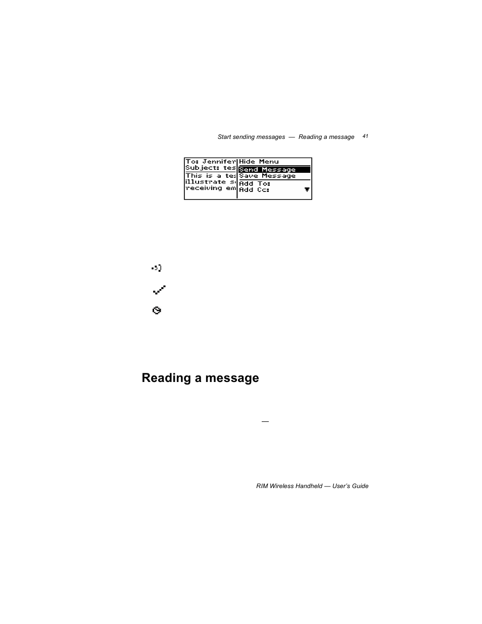 Reading a message | Blackberry RIM 950 User Manual | Page 41 / 153