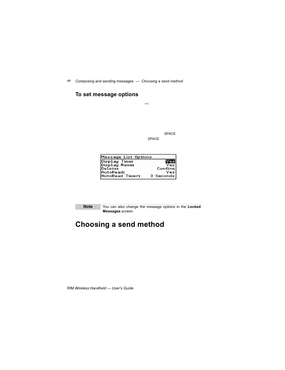 To set message options, Choosing a send method | Blackberry RIM 950 User Manual | Page 44 / 153