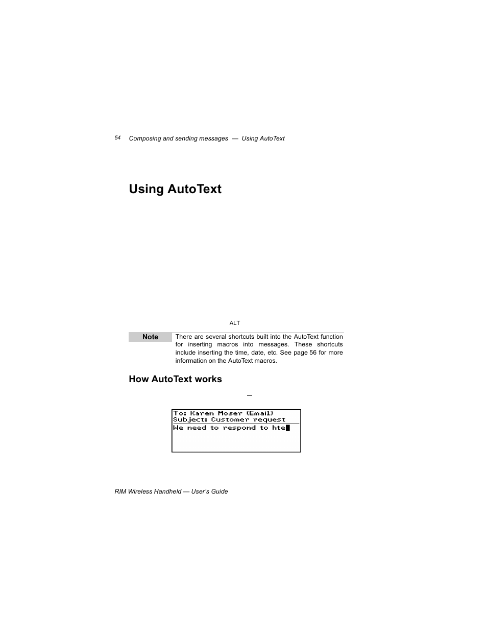 Using autotext, How autotext works | Blackberry RIM 950 User Manual | Page 54 / 153