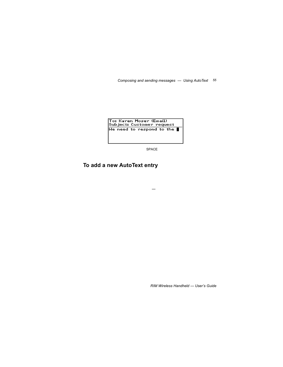 To add a new autotext entry | Blackberry RIM 950 User Manual | Page 55 / 153