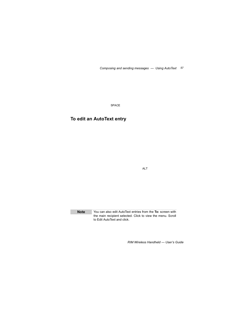 To edit an autotext entry | Blackberry RIM 950 User Manual | Page 57 / 153