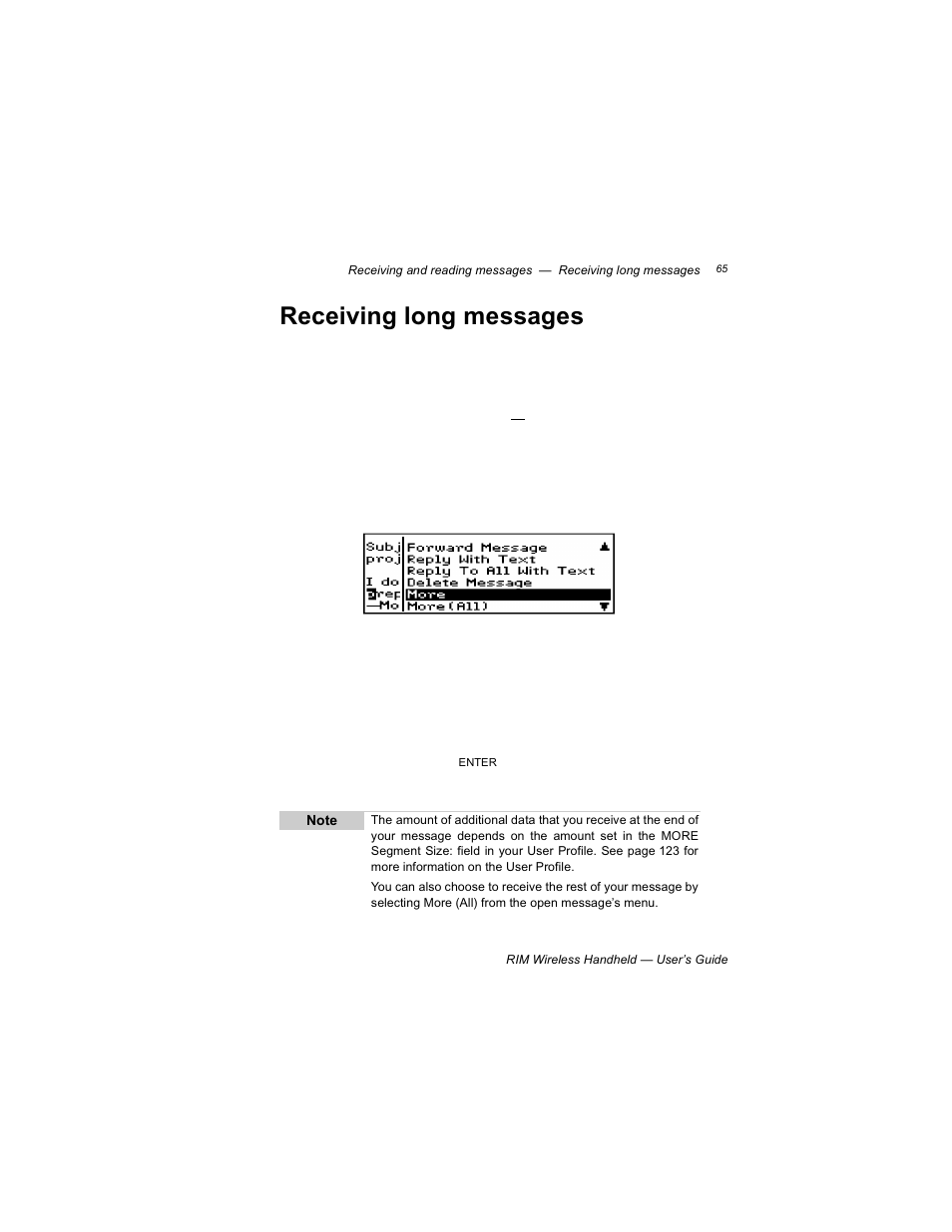 Receiving long messages | Blackberry RIM 950 User Manual | Page 65 / 153