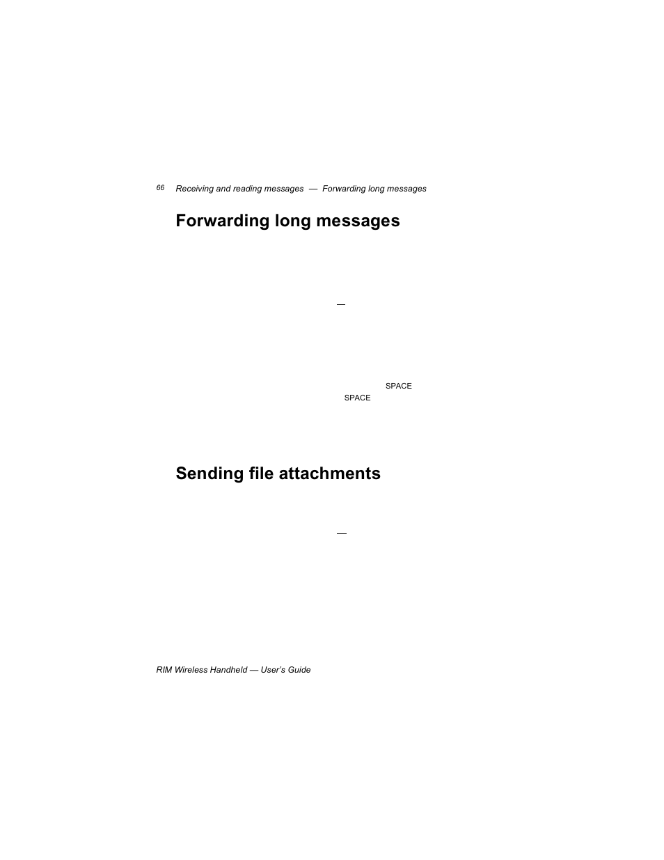 Forwarding long messages, Sending file attachments, Forwarding long messages sending file attachments | Blackberry RIM 950 User Manual | Page 66 / 153