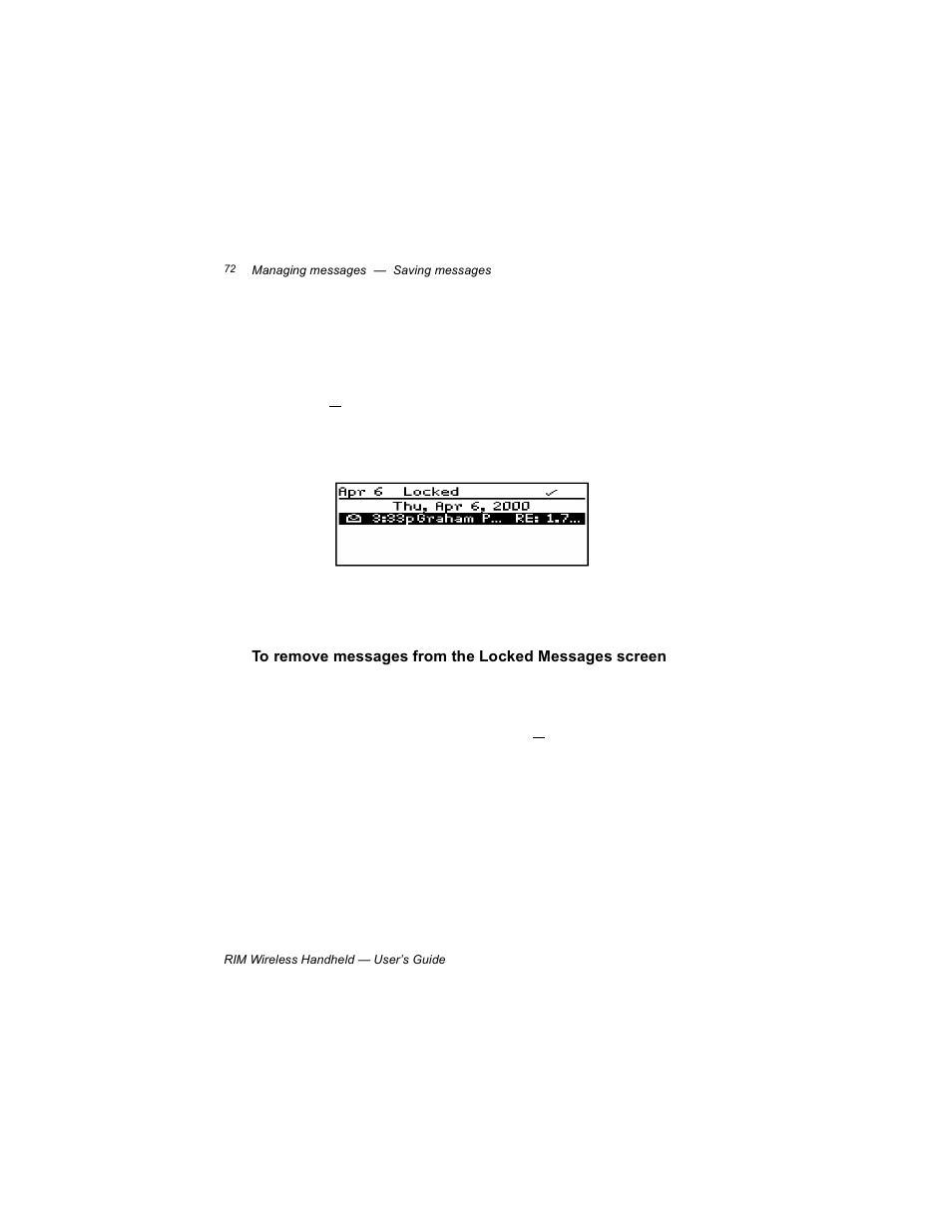 To remove messages from the locked messages screen | Blackberry RIM 950 User Manual | Page 72 / 153