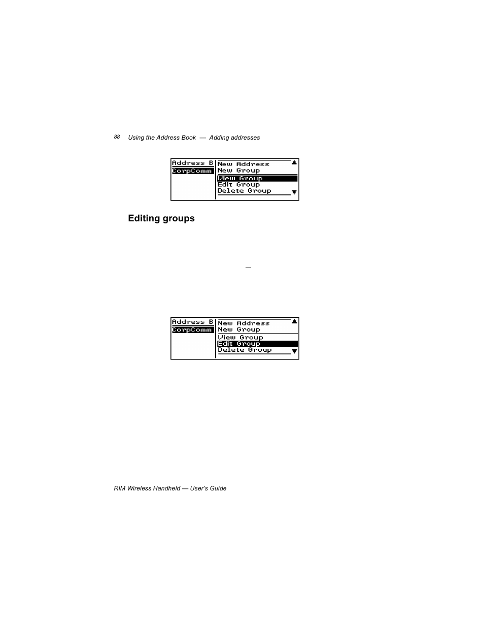 Editing groups | Blackberry RIM 950 User Manual | Page 88 / 153