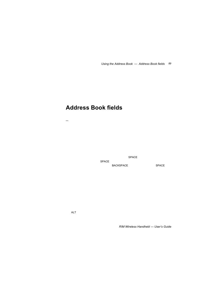 Address book fields | Blackberry RIM 950 User Manual | Page 89 / 153