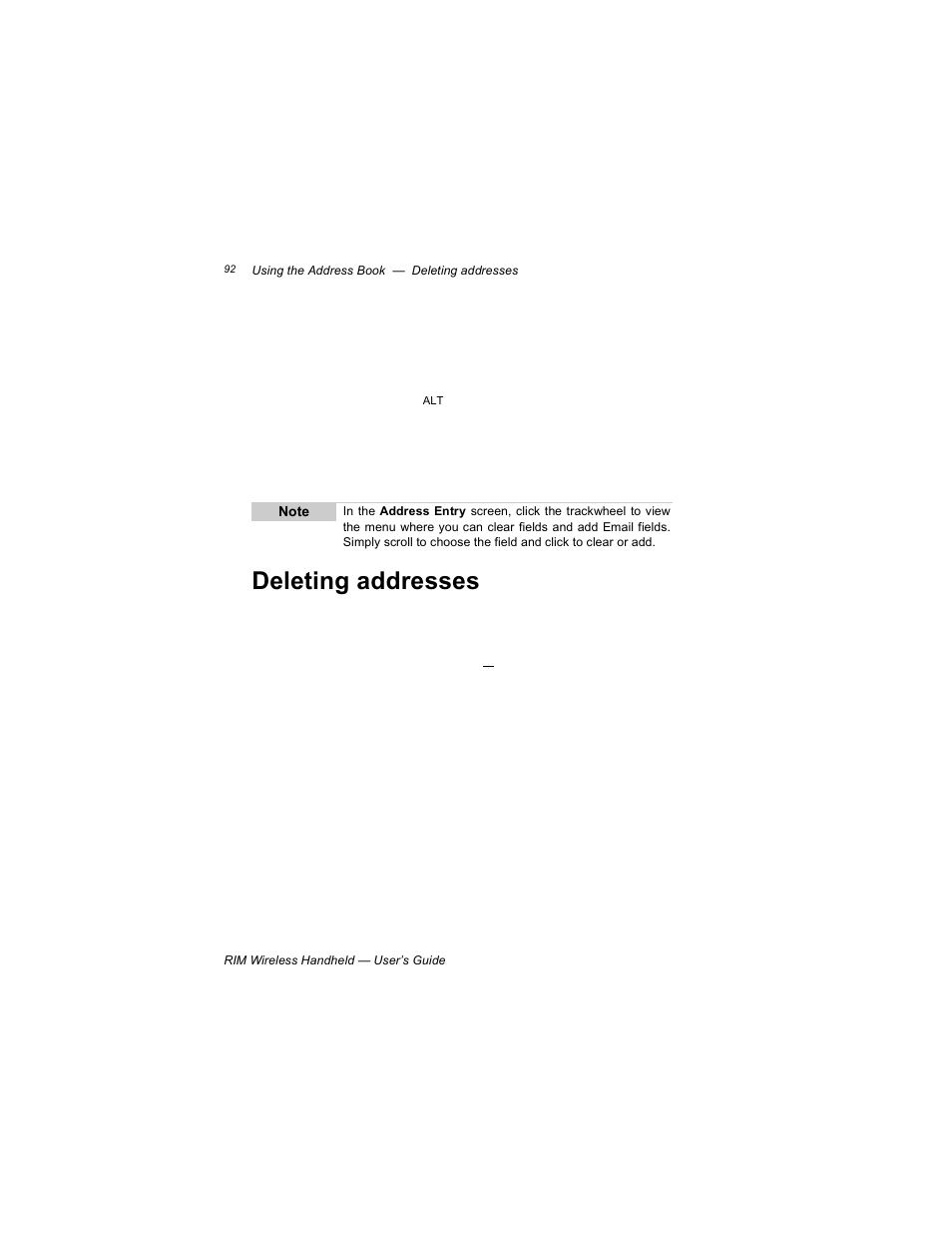 Deleting addresses | Blackberry RIM 950 User Manual | Page 92 / 153