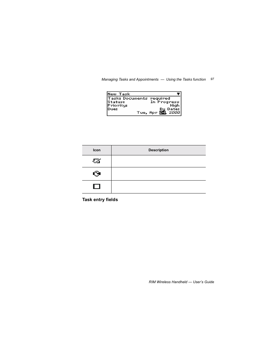 Task entry fields | Blackberry RIM 950 User Manual | Page 97 / 153