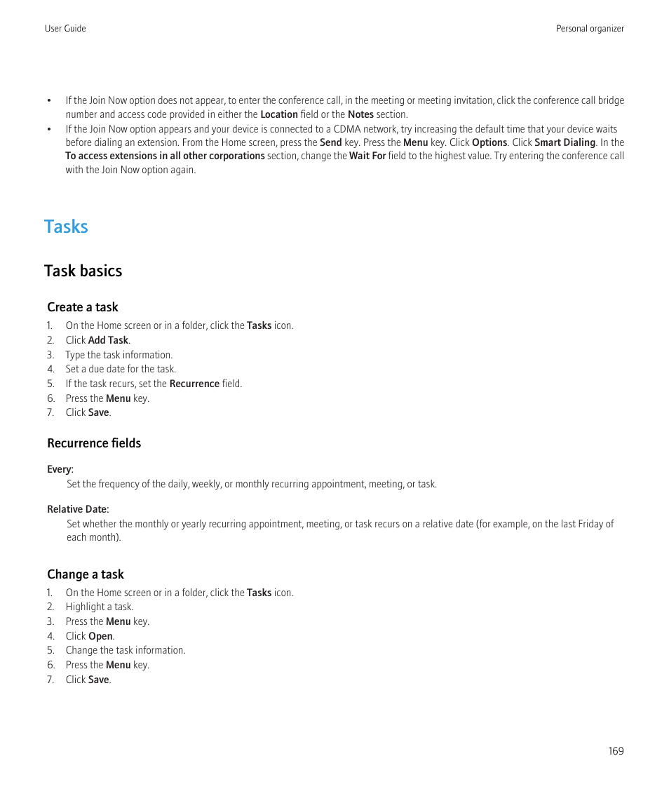 Tasks, Task basics | Blackberry Bold 9700 User Manual | Page 171 / 332
