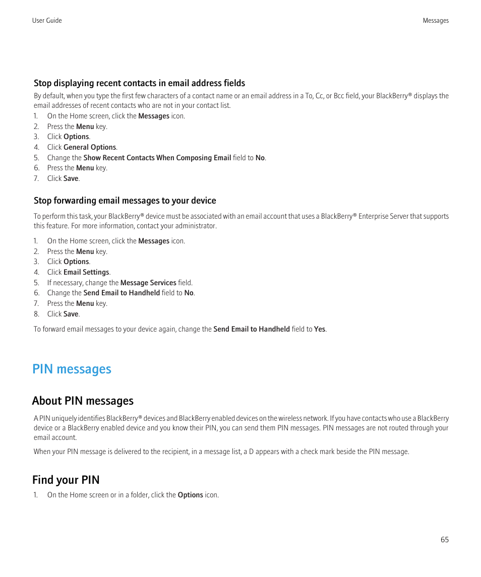 Pin messages, About pin messages, Find your pin | Blackberry Bold 9700 User Manual | Page 67 / 332