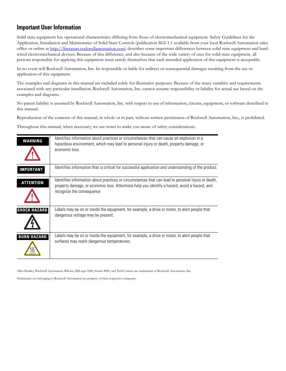 Important user information | Rockwell Tools STRATIX 8000 ETHERNET 1783-MS10T User Manual | Page 2 / 92