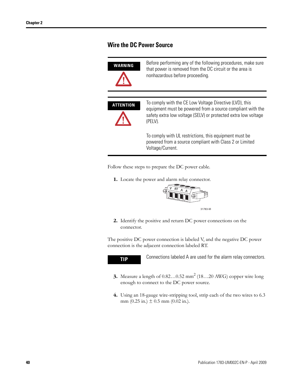 Wire the dc power source | Rockwell Tools STRATIX 8000 ETHERNET 1783-MS10T User Manual | Page 40 / 92