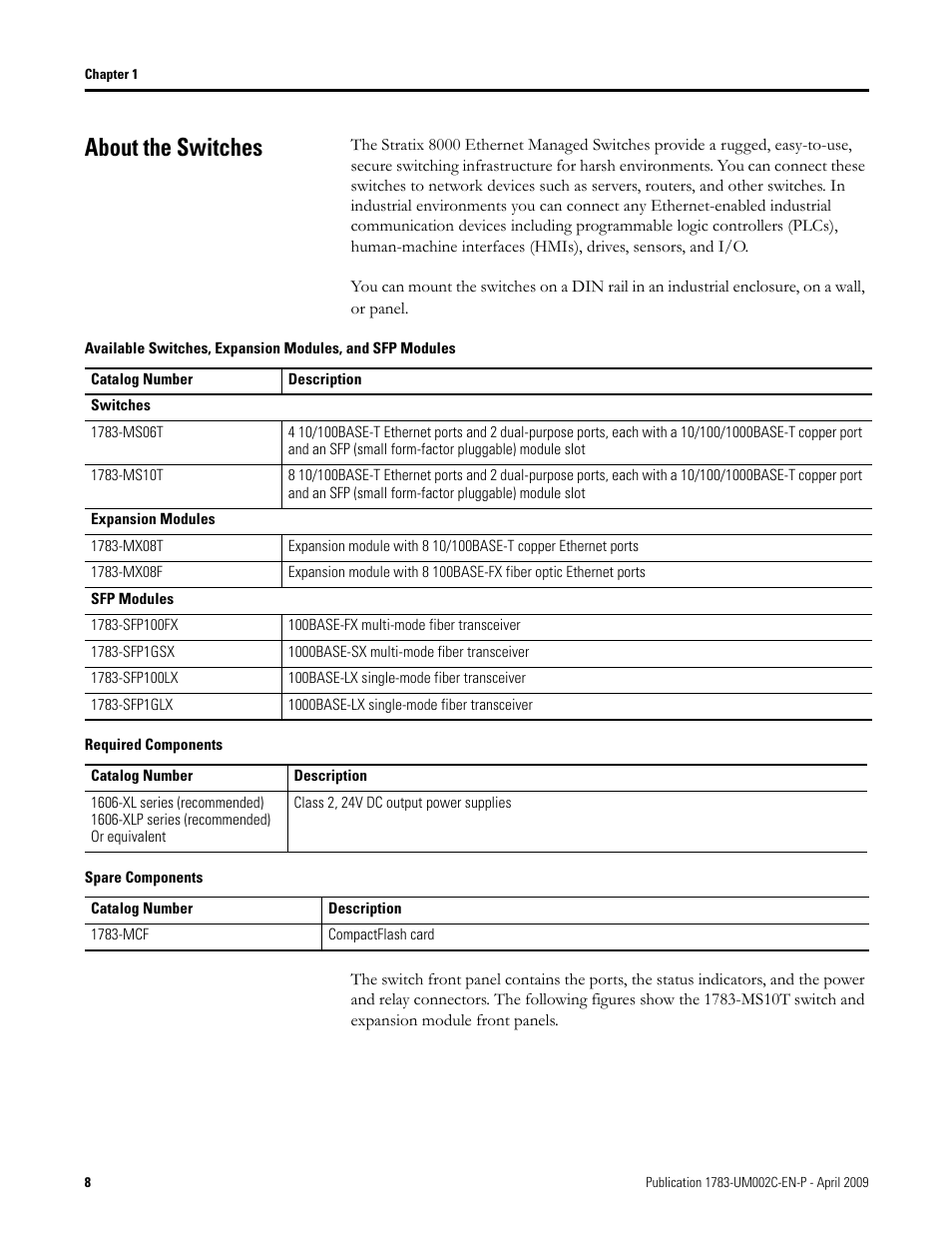 About the switches | Rockwell Tools STRATIX 8000 ETHERNET 1783-MS10T User Manual | Page 8 / 92