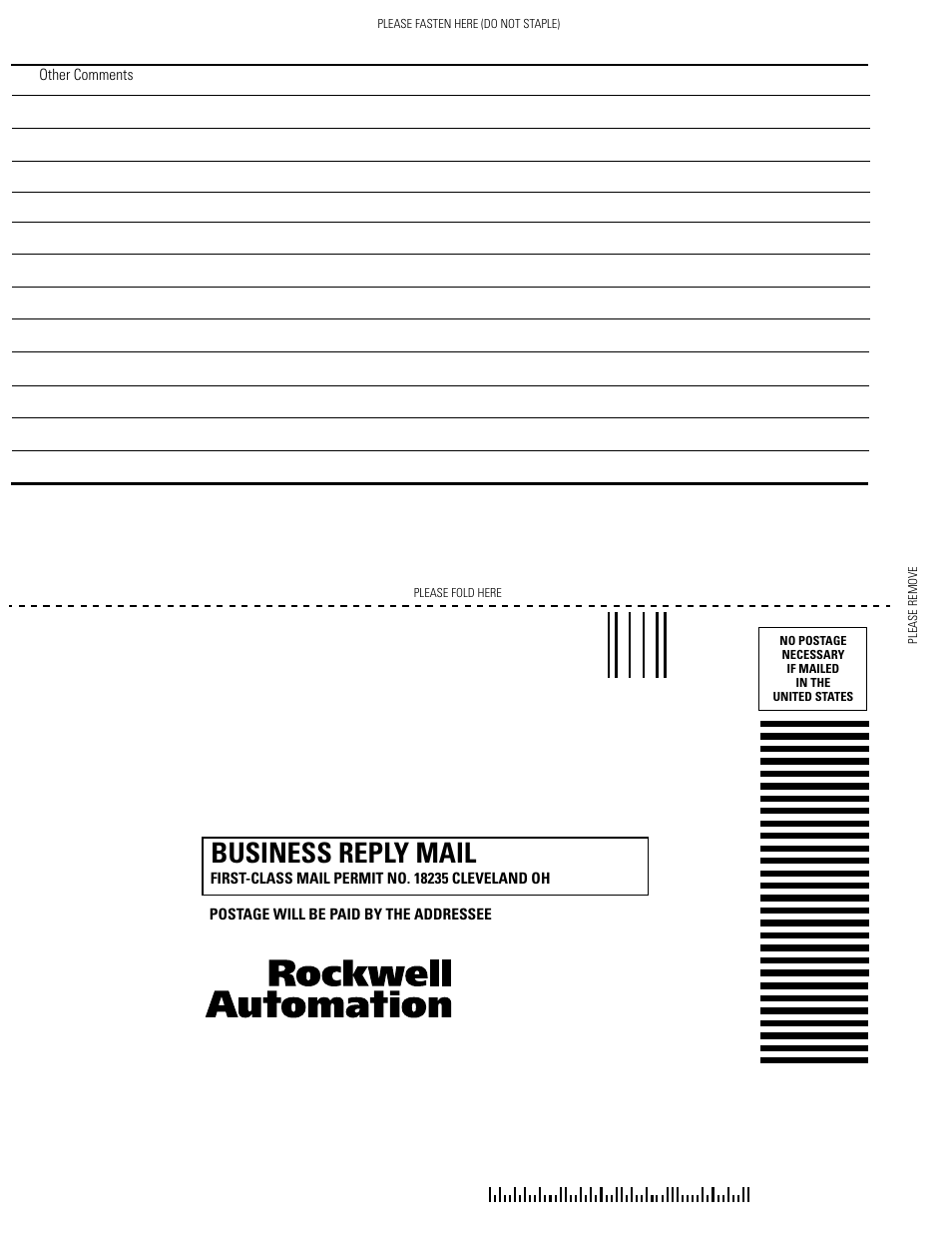 Business reply mail | Rockwell Tools STRATIX 8000 ETHERNET 1783-MS10T User Manual | Page 84 / 92