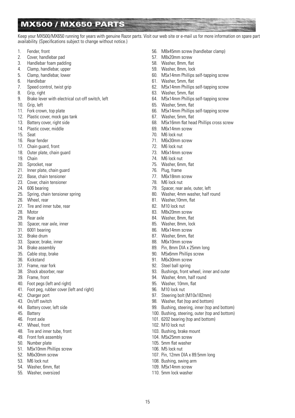Razor MX500 15128190 User Manual | Page 16 / 18
