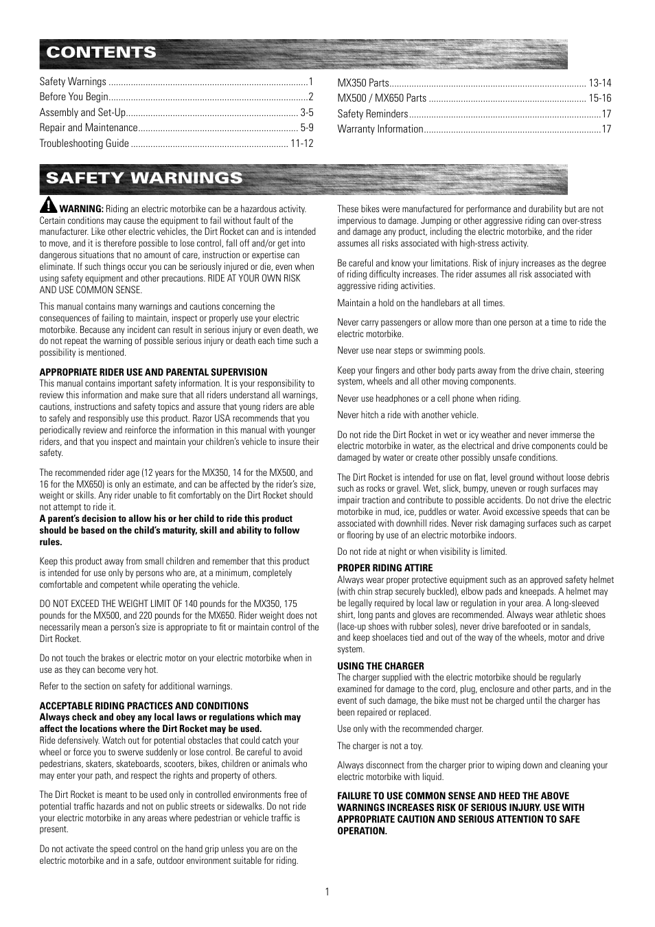 Razor MX500 15128190 User Manual | Page 2 / 18