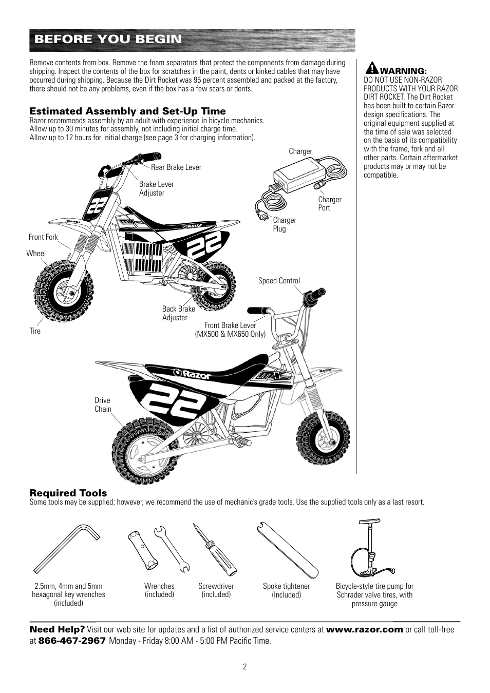 Before you begin | Razor MX500 15128190 User Manual | Page 3 / 18