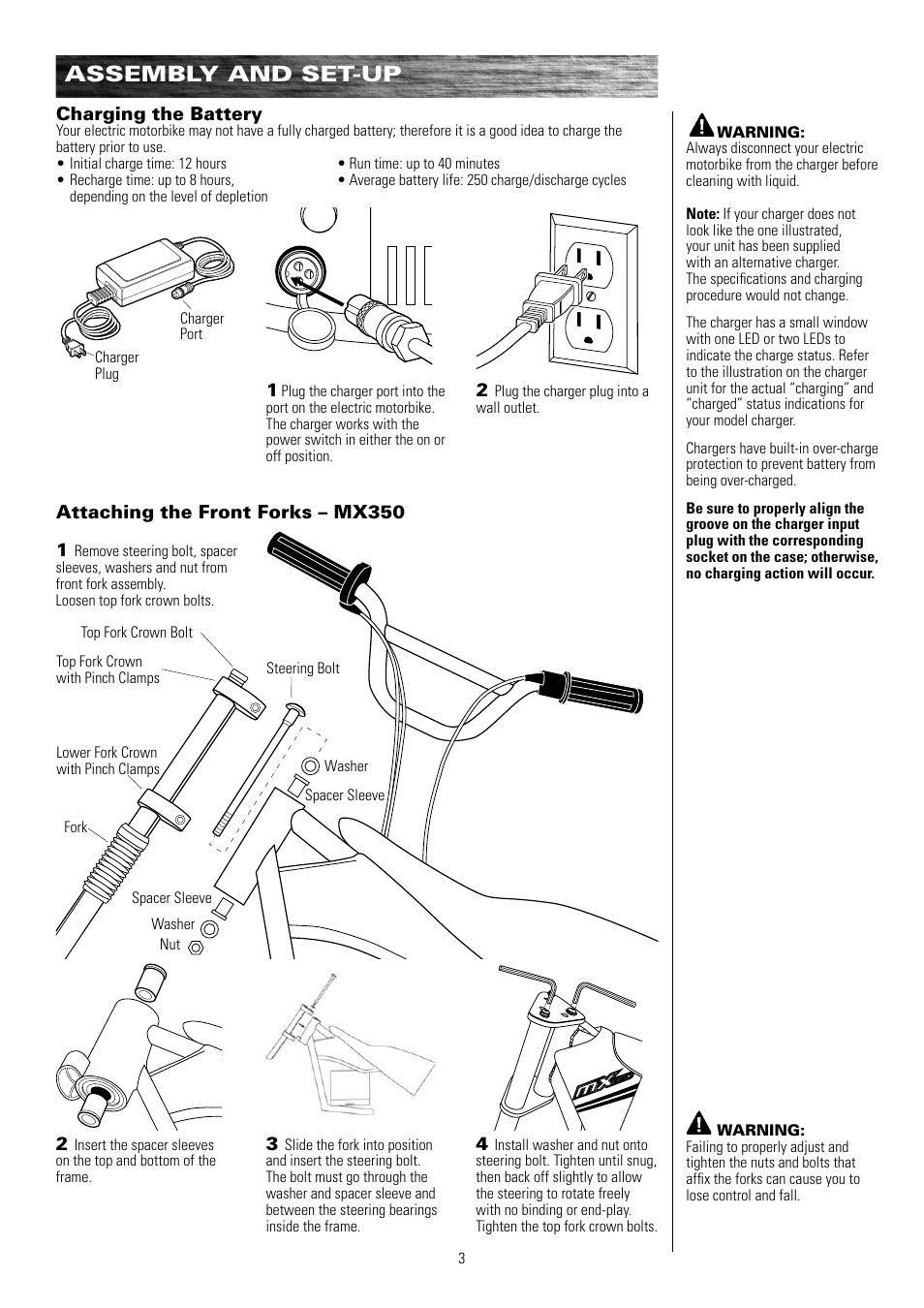 Assembly and set-up | Razor MX500 15128190 User Manual | Page 4 / 18