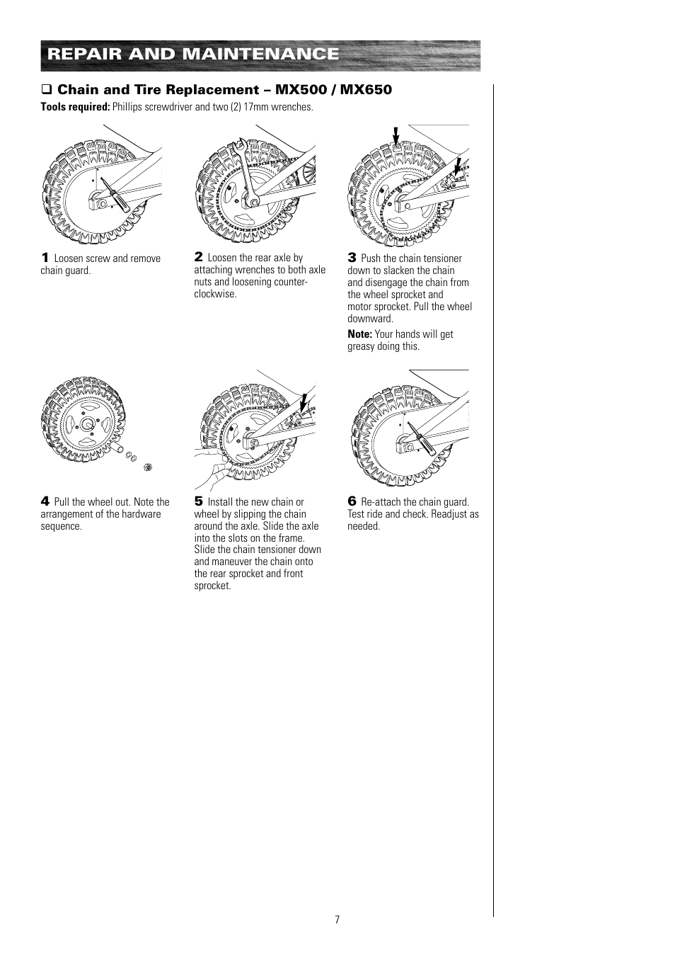 Repair and maintenance | Razor MX500 15128190 User Manual | Page 8 / 18