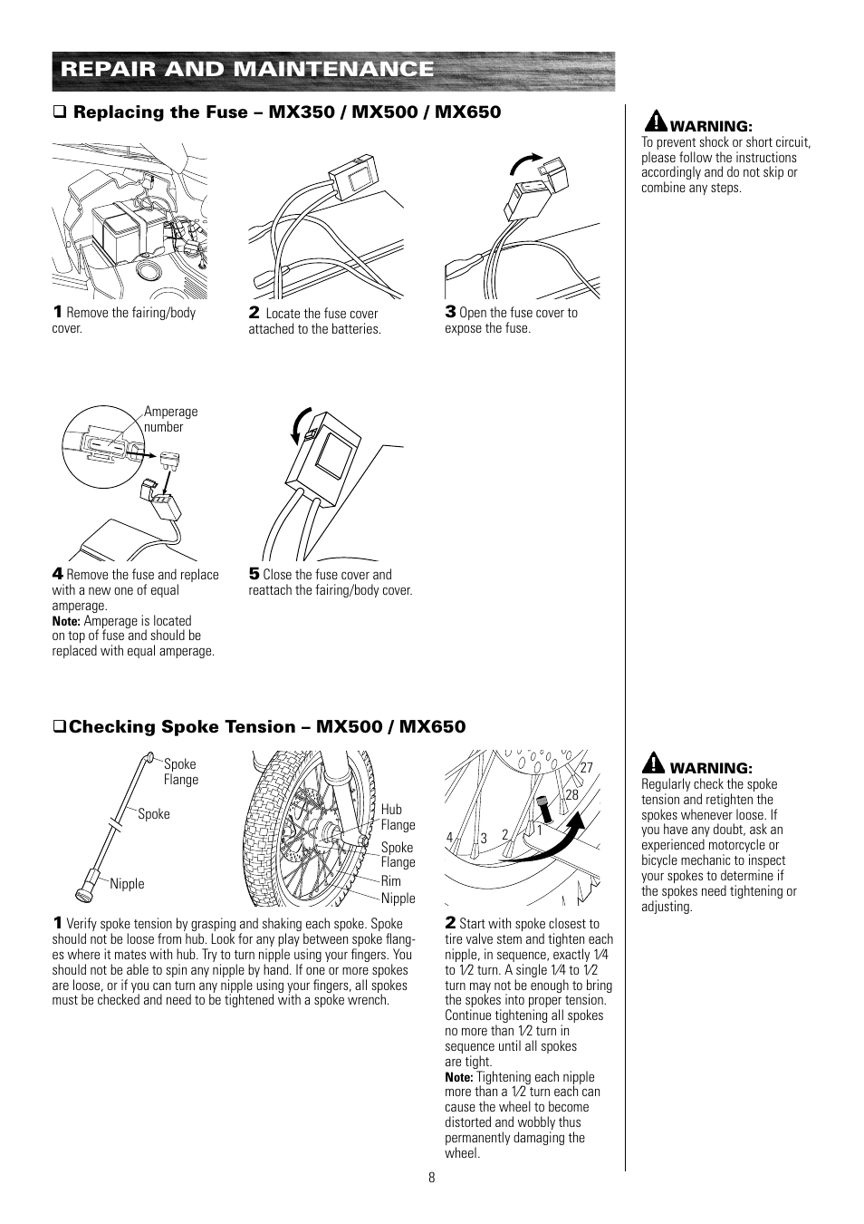 Repair and maintenance | Razor MX500 15128190 User Manual | Page 9 / 18