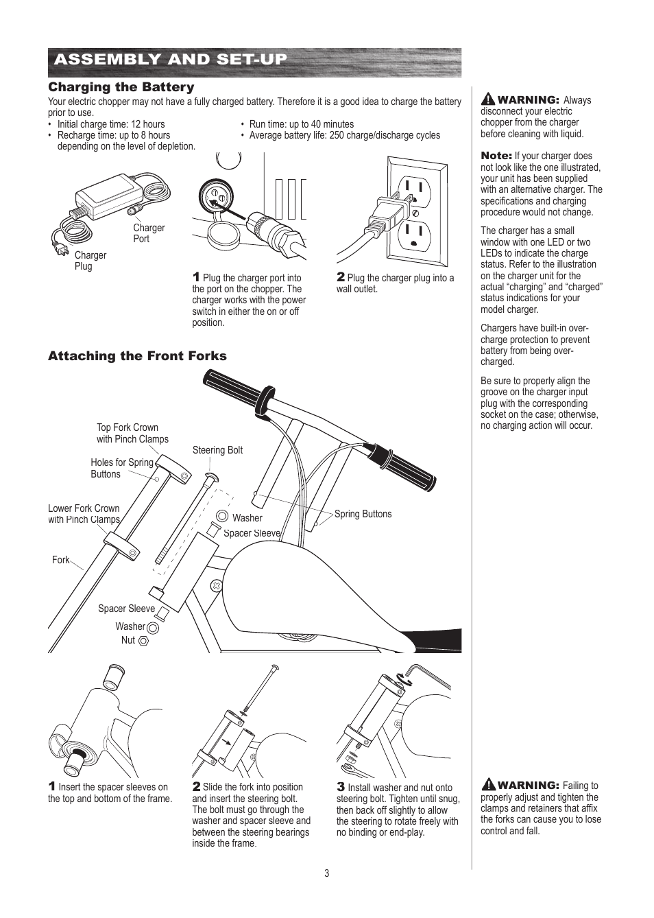 Assembly and set-up | Razor MINI ELECTRIC CHOPPER 15130760 User Manual | Page 4 / 17